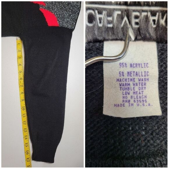 Carly Blake Vintage Christmas Holiday Sweater Black Red Metallic Silver 80s - Picture 8 of 8